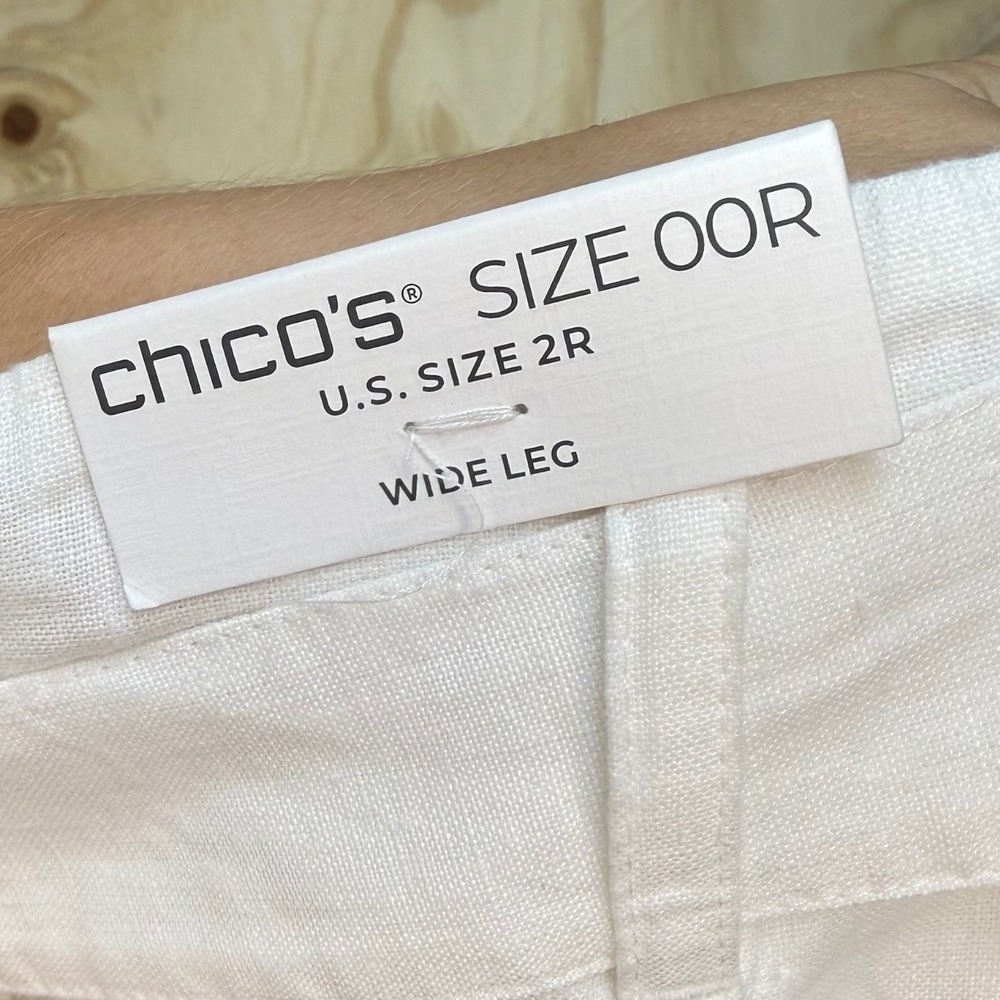 Chicos White 100% Linen Wide Leg Belted Trousers Pants Size 00R US 2R High Rise - Picture 4 of 9